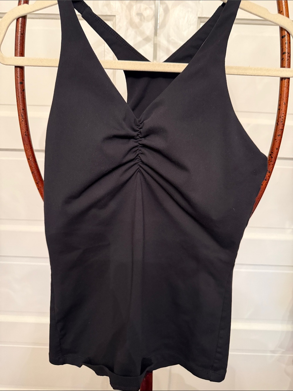 PrAna Black Yoga Tank Top Built In Shelf Bra Ruched Racerback Medium